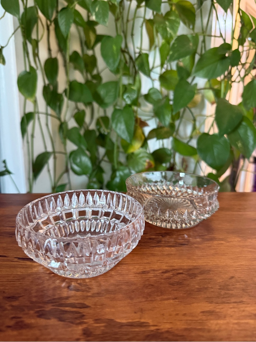 Clear Cut-Glass Decorative Bowls - Set of 2